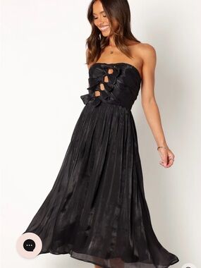 Petal & Pup Black Strapless Midi Dress with Front Knot Cutouts